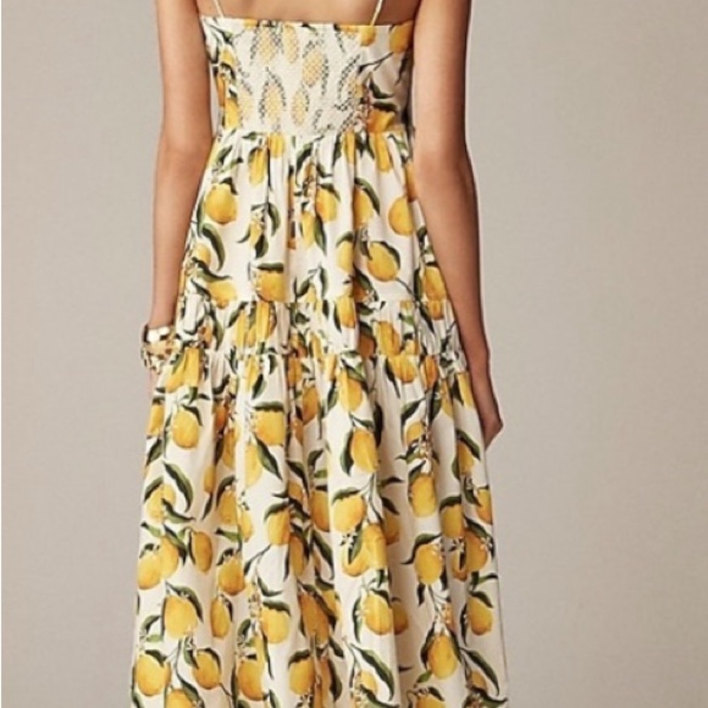 J. Crew Yellow Lemon-Print Spaghetti Strap Maxi Dress size 14 cotton
